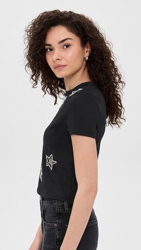 alice + olivia Women's Cindy Classic Cropped Tee with Crystal Star Cutouts in Saudi Arabia