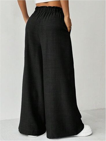 Floerns Women's Casual Wide Leg Baggy Pants Paperbag Waist Trousers with Pocket in Saudi Arabia