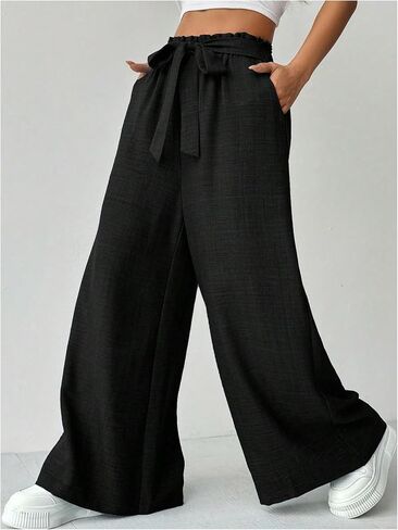 Floerns Women's Casual Wide Leg Baggy Pants Paperbag Waist Trousers with Pocket in Saudi Arabia