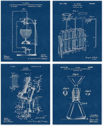 Vintage Science Lab Chemistry Patent Prints, 4 (8x10) Unframed Photos, Wall Art Decor Gifts Under 20 for Home Office College Man Cave School College Student Teacher Coach Product Engineer R&D Champion in Saudi Arabia