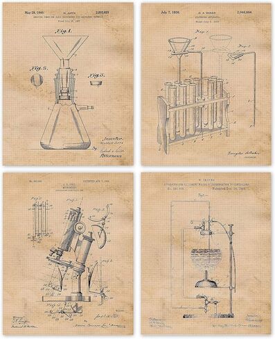 Vintage Science Lab Chemistry Patent Prints, 4 (8x10) Unframed Photos, Wall Art Decor Gifts Under 20 for Home Office College Man Cave School College Student Teacher Coach Product Engineer R&D Champion in Saudi Arabia