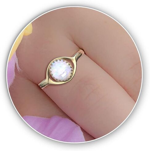 14k Gold Filled Ring Band For Women | Created White Opal 8mm Adjustable One Size Ring Jewelry With Gift Box | Handmade Rings in Kuwait