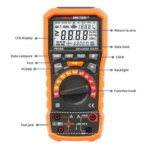 مقياس الضغط الرقمي، جهاز اختبار مقاومة العزل، 50 فولت/100 فولت/250 فولت/500 فولت/1000 فولت للمعدات الكهربائية ومقاومة العزل حتى 100 جيجا أوم مع PI/DAR، واختبار التردد والجهد المنخفض in Kuwait