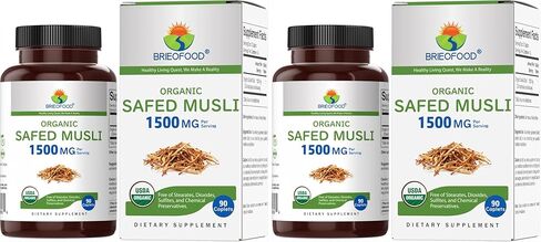 Brieofood Organic Safed Musli 1500mg, 45 Servings, Vegetarian, Gluten Free, 90 Vegetarian Tablets in Saudi Arabia