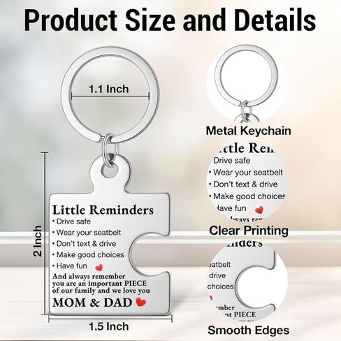 Gifts for 16 Year Old Son Daughter, Drive Safe Puzzle Keychain for Teens Boys Girls Daughter Son, New Driver Gifts for Birthday Christmas - Silver in Kuwait