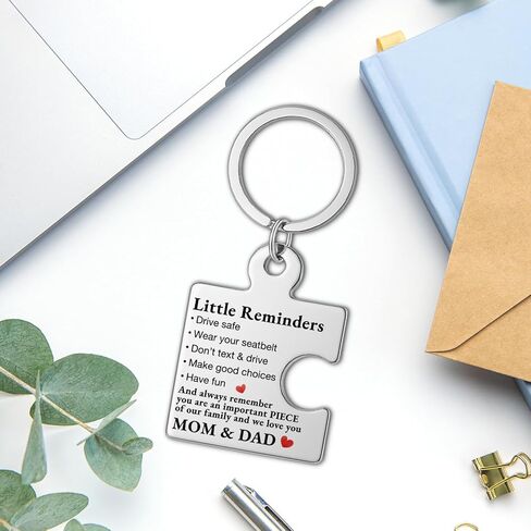 Gifts for 16 Year Old Son Daughter, Drive Safe Puzzle Keychain for Teens Boys Girls Daughter Son, New Driver Gifts for Birthday Christmas - Silver in Kuwait