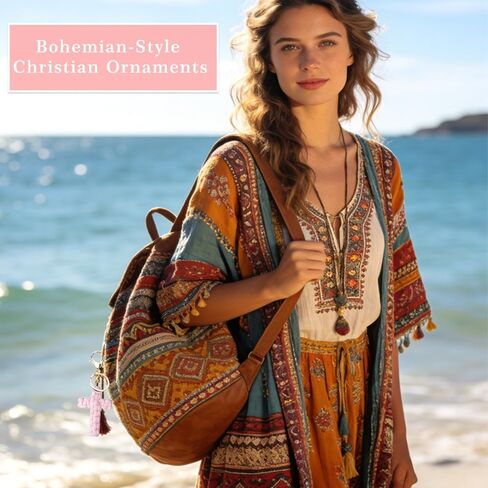 Knit Cross keychain Christian Gifts for Women Men Religious Gifts Bohe Backpack Charms Christian Keychain in Saudi Arabia