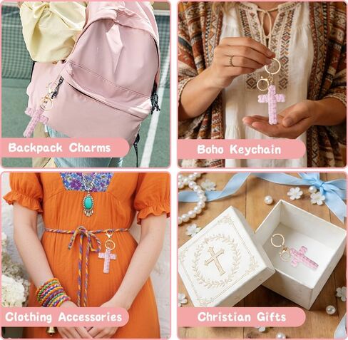 Knit Cross keychain Christian Gifts for Women Men Religious Gifts Bohe Backpack Charms Christian Keychain in Saudi Arabia