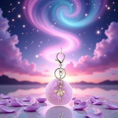 2Pcs Purple Lovely Rhinestone Inlaid Dancing Ballet Girl Pom Pom Keychains Fluffy Plush Ball Pendants Key Chain Charming Women, Women's Keyrings and Keychains in Kuwait