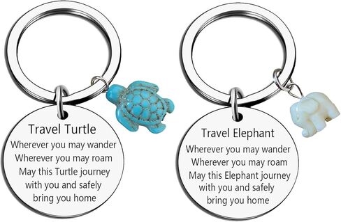 مجموعة سلسلة مفاتيح السلحفاة والفيل - سلسلة مفاتيح للسفر على شكل سلحفاة بحرية مع سحر الفيل، سلاسل مفاتيح رمز الحيوان ذات مغزى للنساء، هدية حظ جيدة للمسافرين والأصدقاء والعائلة وإكسسوارات الحمل اليومية in Kuwait