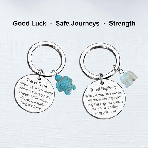 مجموعة سلسلة مفاتيح السلحفاة والفيل - سلسلة مفاتيح للسفر على شكل سلحفاة بحرية مع سحر الفيل، سلاسل مفاتيح رمز الحيوان ذات مغزى للنساء، هدية حظ جيدة للمسافرين والأصدقاء والعائلة وإكسسوارات الحمل اليومية in Kuwait