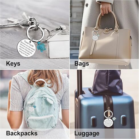 مجموعة سلسلة مفاتيح السلحفاة والفيل - سلسلة مفاتيح للسفر على شكل سلحفاة بحرية مع سحر الفيل، سلاسل مفاتيح رمز الحيوان ذات مغزى للنساء، هدية حظ جيدة للمسافرين والأصدقاء والعائلة وإكسسوارات الحمل اليومية in Kuwait