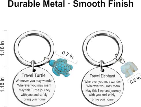 مجموعة سلسلة مفاتيح السلحفاة والفيل - سلسلة مفاتيح للسفر على شكل سلحفاة بحرية مع سحر الفيل، سلاسل مفاتيح رمز الحيوان ذات مغزى للنساء، هدية حظ جيدة للمسافرين والأصدقاء والعائلة وإكسسوارات الحمل اليومية in Kuwait