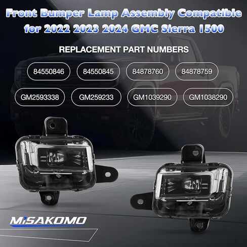 LED Fog Light Assembly 5pcs - Fog Lamps Assembly for 2022 2023 2024 GMC Sierra 1500 - Fog Light Replace# GM2593338 GM259233 GM1039290 GM1038290 with Wire Harness Bulbs Cover Bezels in Saudi Arabia