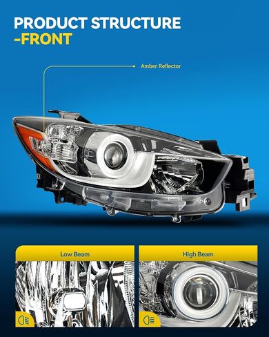 PHILTOP Headlights Assembly Compatible with 2013-2016 Mazda CX-5,Chrome Housing Clear Lens Amber Reflector,Halogen Headlamps (Driver + Passenger Side) in Saudi Arabia