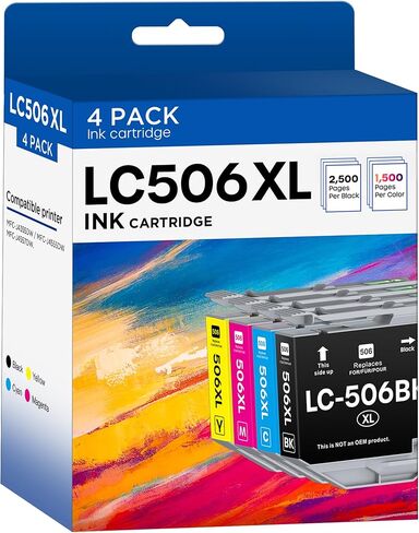 LC506XL Ink Cartridges High Yield Compatible for Brother LC506XL LC506 XL LC506 use with MFC-J4355DW MFC-J4555DW MFC-J4557DW Printer (4 Pack, Black, Cyan, Magenta, Yellow) in Kuwait