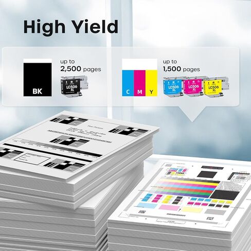 LC506XL Ink Cartridges High Yield Compatible for Brother LC506XL LC506 XL LC506 use with MFC-J4355DW MFC-J4555DW MFC-J4557DW Printer (4 Pack, Black, Cyan, Magenta, Yellow) in Kuwait