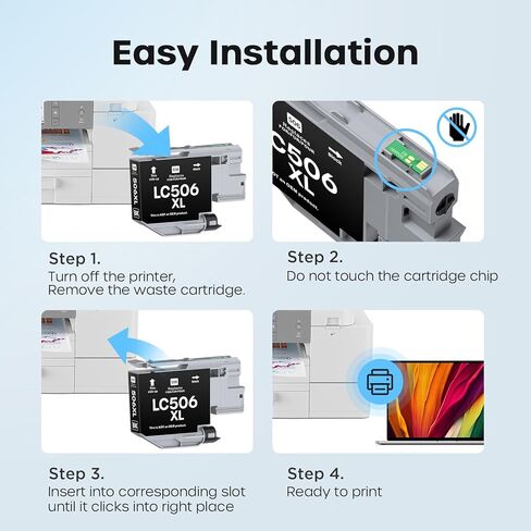 LC506XL Ink Cartridges High Yield Compatible for Brother LC506XL LC506 XL LC506 use with MFC-J4355DW MFC-J4555DW MFC-J4557DW Printer (4 Pack, Black, Cyan, Magenta, Yellow) in Kuwait