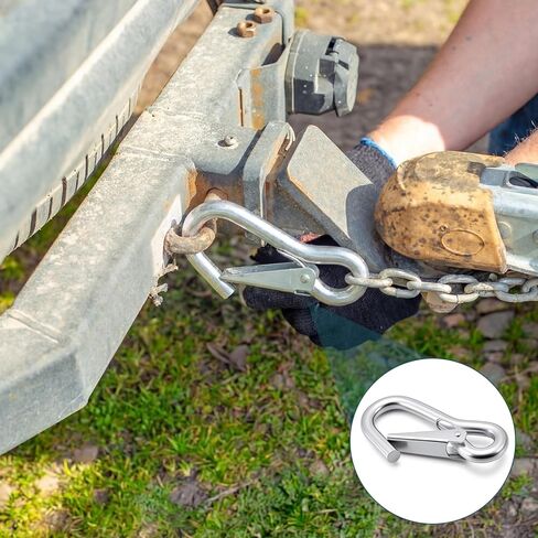 10 Pack 3/8 Inch Trailer Safety Chain Snap Hooks with Spring Loaded Latch, 880 Lbs Working Load Limit, Quick Release Hooks for Towing, Cargo Straps, Hand Winches & Industrial Use in Kuwait