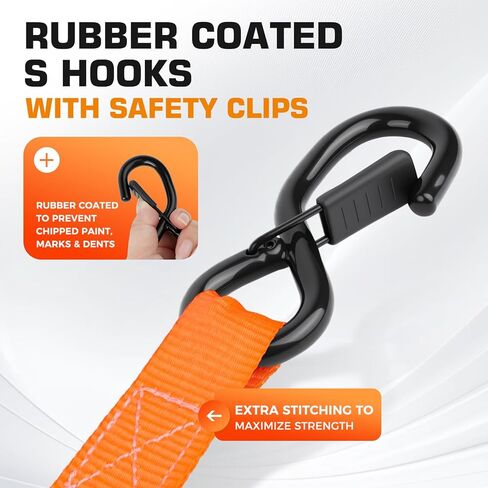 Kingfun Retractable Ratchet Straps (4-Pack) - 1 Inch x 10 Feet Auto Self Retracting Tie Down Straps - 1,760lb Break Strength Heavy Duty Cargo Straps for Motorcycle, ATV, UTV, Trailer & More - Orange in Saudi Arabia