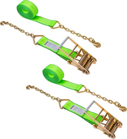 4 inch 40 ft Ratchet Straps with Chain Extension Ends,2 Pack,Heavy Duty Tie Down Straps with Grade 70 Chain Hook, Flatbed Equipment for Trucks and Trailers Cargo Control in Saudi Arabia