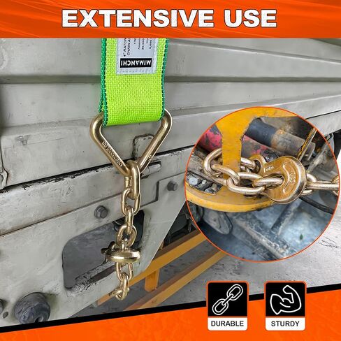 4 inch 40 ft Ratchet Straps with Chain Extension Ends,2 Pack,Heavy Duty Tie Down Straps with Grade 70 Chain Hook, Flatbed Equipment for Trucks and Trailers Cargo Control in Saudi Arabia
