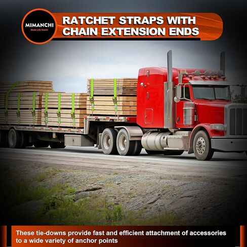 4 inch 40 ft Ratchet Straps with Chain Extension Ends,2 Pack,Heavy Duty Tie Down Straps with Grade 70 Chain Hook, Flatbed Equipment for Trucks and Trailers Cargo Control in Saudi Arabia