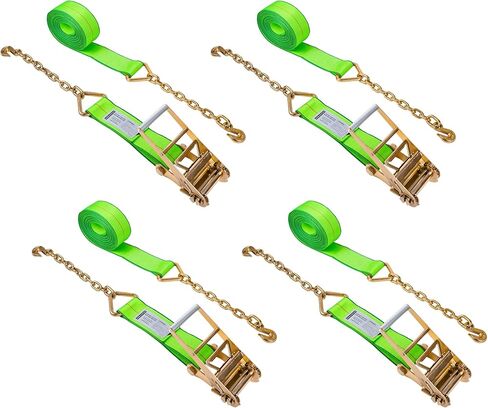 4 inch 40 ft Ratchet Straps with Chain Extension Ends,2 Pack,Heavy Duty Tie Down Straps with Grade 70 Chain Hook, Flatbed Equipment for Trucks and Trailers Cargo Control in Saudi Arabia