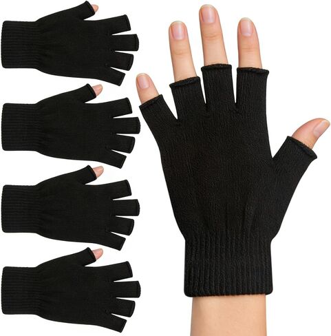 2 Pair Half Finger Gloves Winter Knit Touchscreen Warm Stretchy Mittens Fingerless Gloves in Common Size for Men and Women,black in Kuwait