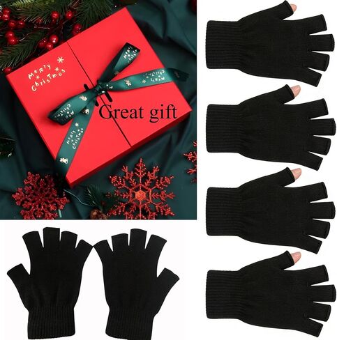 2 Pair Half Finger Gloves Winter Knit Touchscreen Warm Stretchy Mittens Fingerless Gloves in Common Size for Men and Women,black in Kuwait