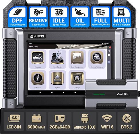 ANCEL HD8000 Heavy Duty Truck Scanner, 30+ DPF Forced Regen, 2025 Top Bidirectional Diagnostic Scan Tool with Speed Limit Idle Speed Coding & Oil Service Reset for Trucks, Free Update Lifetime in Kuwait
