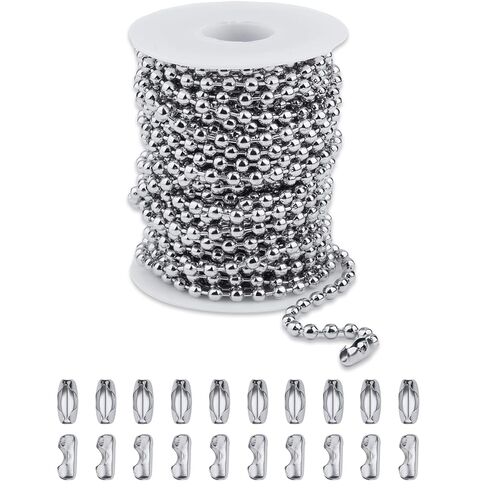 12ft 3.2mm 304 Stainless Steel Beaded Ball Pull Chain Extension Dog tag Chain Pull Chain with 15 Connectors (1, 3.2mm*12ft) in Kuwait