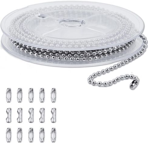 12ft 3.2mm 304 Stainless Steel Beaded Ball Pull Chain Extension Dog tag Chain Pull Chain with 15 Connectors (1, 3.2mm*12ft) in Saudi Arabia