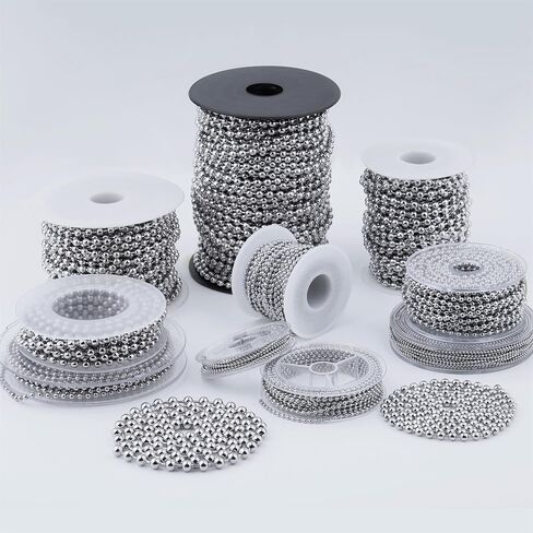 12ft 3.2mm 304 Stainless Steel Beaded Ball Pull Chain Extension Dog tag Chain Pull Chain with 15 Connectors (1, 3.2mm*12ft) in Saudi Arabia