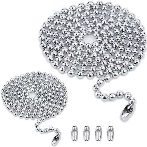 12ft 3.2mm 304 Stainless Steel Beaded Ball Pull Chain Extension Dog tag Chain Pull Chain with 15 Connectors (1, 3.2mm*12ft) in Saudi Arabia