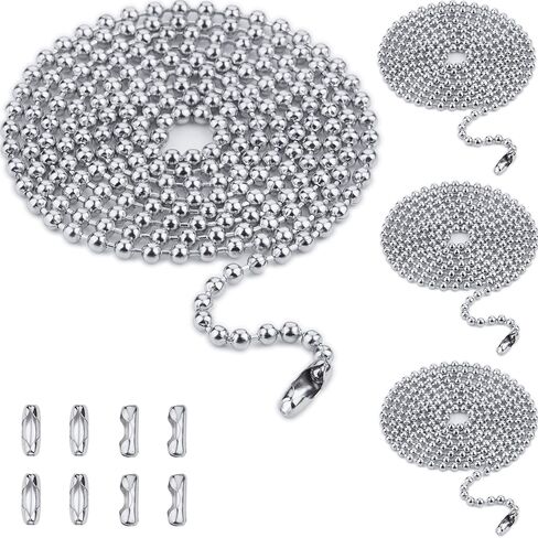 12ft 3.2mm 304 Stainless Steel Beaded Ball Pull Chain Extension Dog tag Chain Pull Chain with 15 Connectors (1, 3.2mm*12ft) in Saudi Arabia