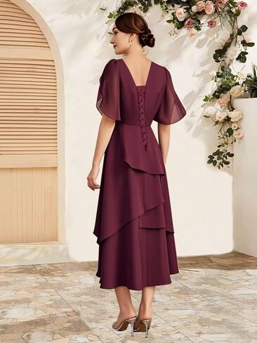 2026 Mother of The Bride Dresses for Women Chiffon Tea Length Wedding Guest Formal Long Tiered Dress Mint Green US12 in Kuwait