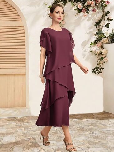 2026 Mother of The Bride Dresses for Women Chiffon Tea Length Wedding Guest Formal Long Tiered Dress Mint Green US12 in Kuwait