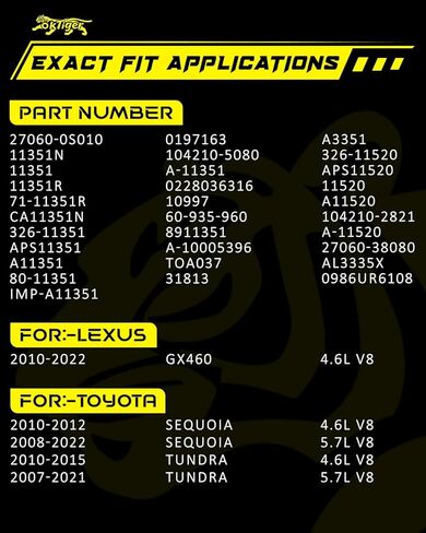 Oktiger V8 Upgraded Alternator for Toyota Sequoia 2008-2022 4.6L 5.7L, Tundra 2007-2021 4.6L 5.7L, for Lexus Gx460 2010-2022 4.6L, V8 12V 130A Clockwise 8-Groove Pulley, OE 27060-0S010 in Kuwait