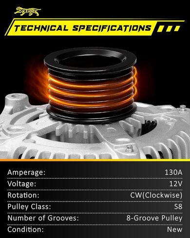 Oktiger V8 Upgraded Alternator for Toyota Sequoia 2008-2022 4.6L 5.7L, Tundra 2007-2021 4.6L 5.7L, for Lexus Gx460 2010-2022 4.6L, V8 12V 130A Clockwise 8-Groove Pulley, OE 27060-0S010 in Kuwait