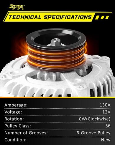 Oktiger Upgraded Alternator for Honda Odyssey 2005 2006 2007 3.5L, Pilot 2005-2008 3.5L, for Ridgeline 2006-2008 3.5L, for Acura Mdx Rl Tl, 12V 130A Clockwise 6-Groove Pulley, OE 31100-RDJ-A01 in Kuwait