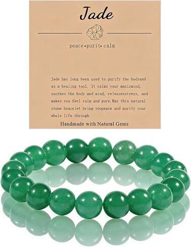 Handmade Green Jade Bracelet for Women,Stress Relief Healing Crystal Bracelet,Natural Jade Bead Bracelet,10MM Stretch Elastic Bracelet,Crystal Jewelry Gifts for Women Men (Jade) in Kuwait