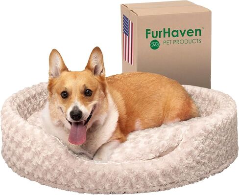 Furhaven Dog Bed for Small Dogs w/ Removable Washable Cover & Pillow Cushion Insert, For Dogs Up to 12 lbs - Ultra Plush Faux Fur Oval Lounger - Pink, Small in Saudi Arabia