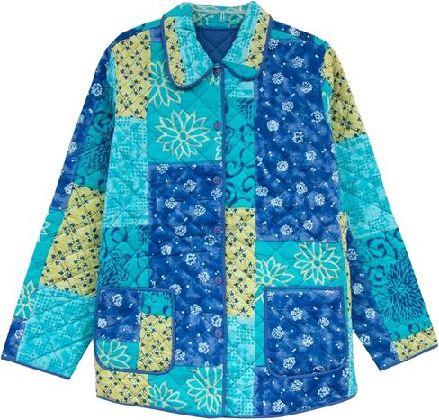 LA CERA Women's Quilted Printed Cotton Jacket, Collar, Button-Front, Front Pockets, Machine Wash Cold in Kuwait