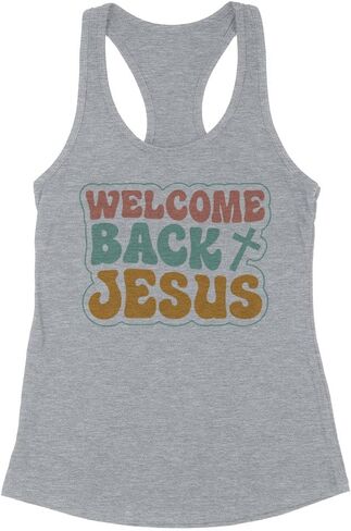 TeesAndTankYou Welcome Back Jesus Easter Tank Top Fitted Racerback Women's in Saudi Arabia