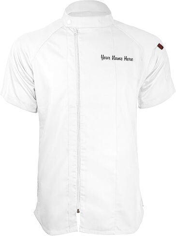 ChefsCloset Personalized Jamison Men's Short Sleeve Chef Coat – Embroidered Chef Jacket with Offset Zipper and Mesh Panels in Saudi Arabia