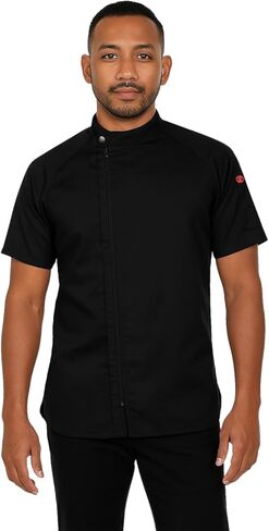 ChefsCloset Personalized Jamison Men's Short Sleeve Chef Coat – Embroidered Chef Jacket with Offset Zipper and Mesh Panels in Saudi Arabia