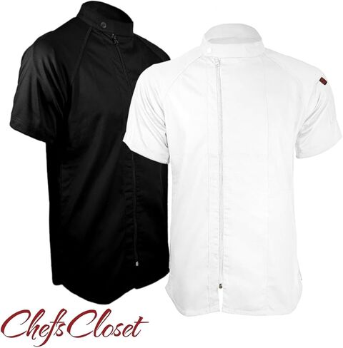 ChefsCloset Personalized Jamison Men's Short Sleeve Chef Coat – Embroidered Chef Jacket with Offset Zipper and Mesh Panels in Saudi Arabia