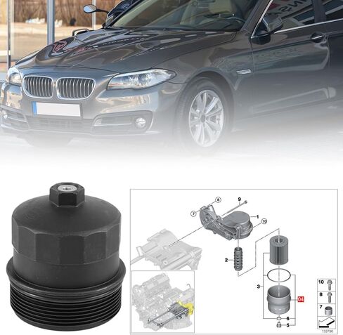 11427521353 Oil Filter Housing Cap Assembly 2000-2013 Fit ForBMW 545i 550i 645Ci 650i 735Li 740Li 745Li 750Li 760Li X5 Replace#11420151457 11427510847 12183410 CCLBM047 55857 PF4009 in Kuwait