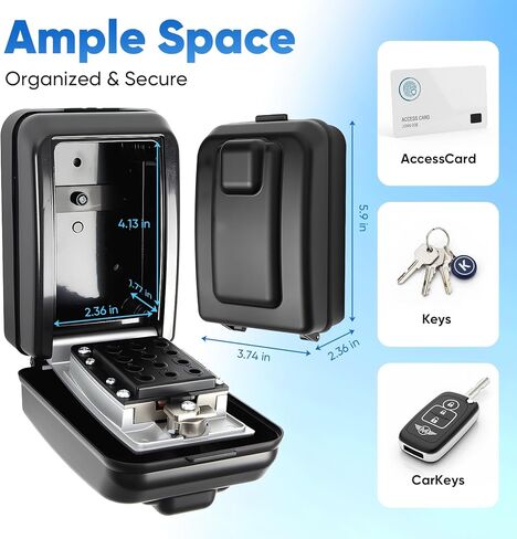 Wall Mount Key Lock Box with 12-Digit Resettable Combination, Weatherproof Outdoor Key Safe, Large-Capacity Code Lock for Home/Office/Garage/Real-Estate, Heavy-Duty Metal, Includes Mounting Hardware in Kuwait